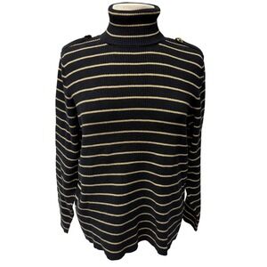 Lauren Ralph Lauren Womens XL Black Gold Metallic Striped Turtleneck Sweater